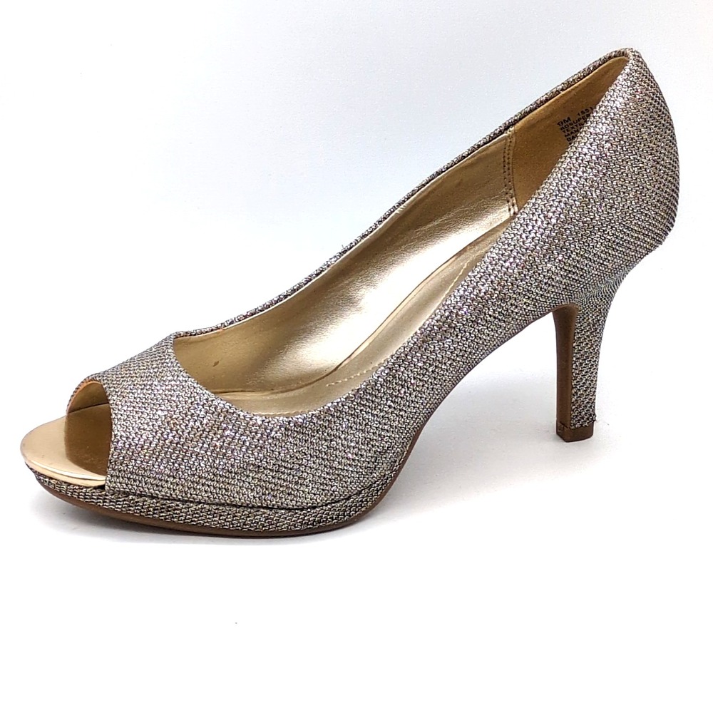 Bandolino Pumps Womens BDSupermodel Silver 9 Glamour Shoes Peep Toe Sparkle